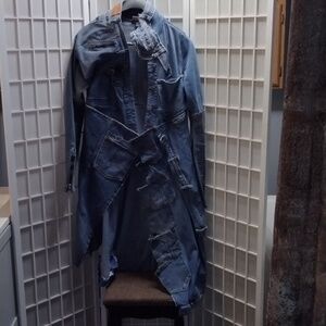 Upcycle/Refurbished Denim Asymmetric Open Front Coat